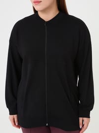 Fermuarlı Büyük Beden Sweatshirt - Siyah - Alia