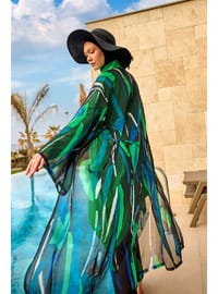 Yeşil Desenli İpeksi Kimono