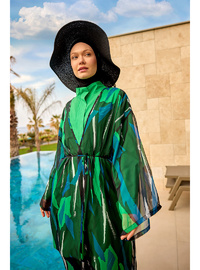 Yeşil Desenli İpeksi Kimono