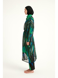 Yeşil Desenli İpeksi Kimono