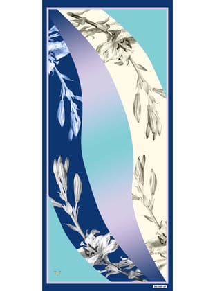 Çiçekli Desen Pavia Seri Şal Askısı ile Birlikte 90X200 cm Lacivert Mavi