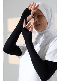Parmak Geçmeli Penye Tesettür Kolluk - Siyah