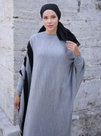 Triko Tesettür Elbise Gri SAHRA BUTİK