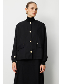 Siyah Gold Düğmeli Oversize Ceket