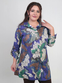 Batik Desenli Büyük Beden Gömlek Lacivert