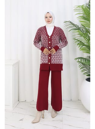 Desenli Triko Hırka Takım S1044 Bordo