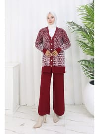 Desenli Triko Takım - Bordo
