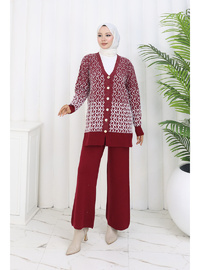 Desenli Triko Takım - Bordo