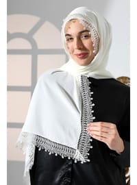 Ekru Dantelli İğne Oyası Eşarp