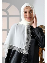 Ekru Dantelli İğne Oyası Eşarp