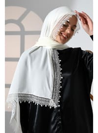 Ekru Dantelli İğne Oyası Eşarp