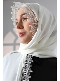 Ekru Dantelli İğne Oyası Eşarp