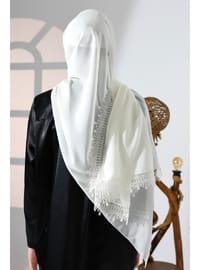 Ekru Dantelli İğne Oyası Eşarp