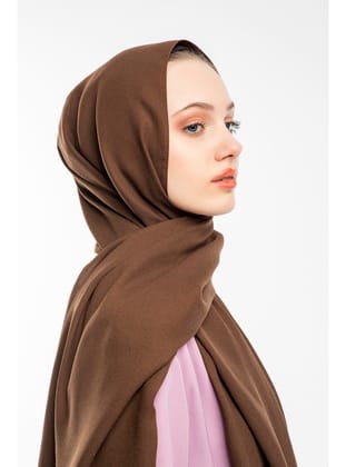 Düz Desen Lome Seri Şal Askısı ile Birlikte 75x200 cm Kahverengi