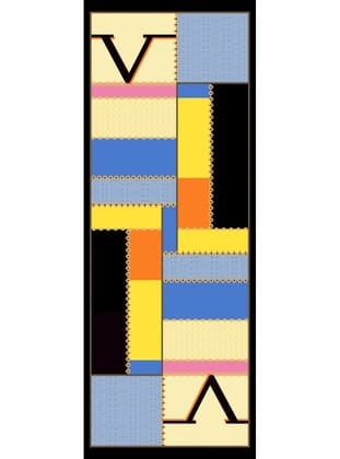 Geometrik Desen Dora Seri Şal Askısı İle Birlikte 75x200 cm SİYAH SARI MAVİ