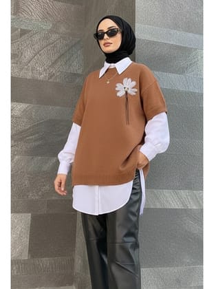 Fitilli Oversize Triko Süveter H25304 Vizon