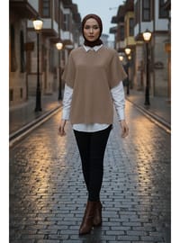 Oversize Triko Süveter Vizon