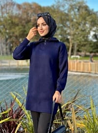 Yeni Sezon Yaka Fermuarlı Triko Tunik