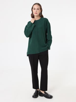Dikiş Detaylı Oversize Sweatshirt - Zümrüt Yeşili - Benin