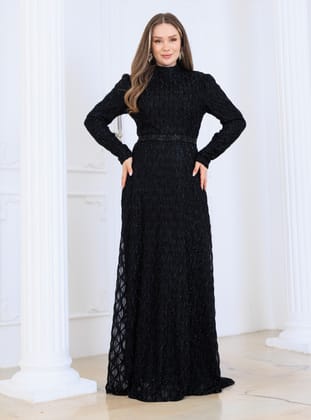 LİNA TESETTÜR ABİYE ELBİSE - Siyah - Elben Moda