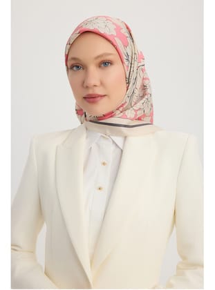 Çiçek Rüyası - Pudra - %100 İpek Twill Eşarp - Schaless