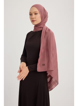 Jakarlı Ekose Şifon Şal 70x180cm - Pudra