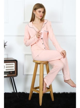 Akbeniz Kadın Penye Uzun Kol Önden Düğmeli Pijama Takım 2778