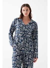 Lacivert Paris Yazılı Pamuklu Pijama Takımı
