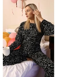 Kadın Uzun Kol Penye Pijama Takımı Siyah