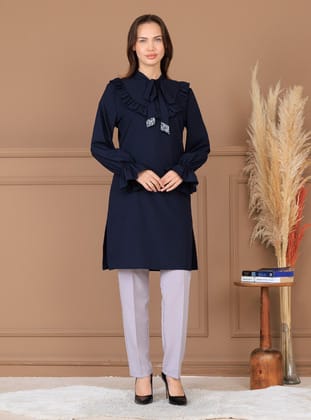 Asel Tunik Pantolon Tesettür İkili Takım - Lacivert - Elben Moda