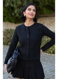 Düğmeli Waffle Hırka Siyah