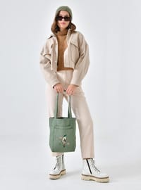 Gabardin Çanta Filistin Baskılı Mint Yeşili