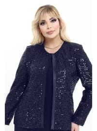 Lacivert Boncuklu Ceket Bluz Takım