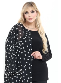 Büyük Beden Puantiyeli Ceket Bluz Takım Siyah