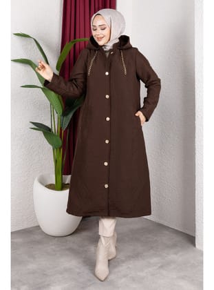 Boydan Düğmeli Kapitone Kap TSD250217 Acı Kahve
