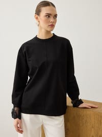 Kolu Dantel Detaylı Sweatshirt Siyah Refka