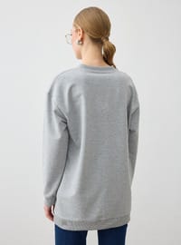 Dantel Şerit Detaylı Sweatshirt - Gri melanj - Refka