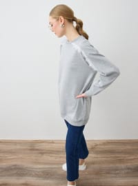 Dantel Şerit Detaylı Sweatshirt - Gri melanj - Refka