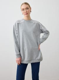 Dantel Şerit Detaylı Sweatshirt - Gri melanj - Refka