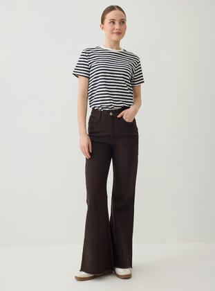 Esnek Kumaşlı Basic Denim Pantolon - Kahverengi - Benin