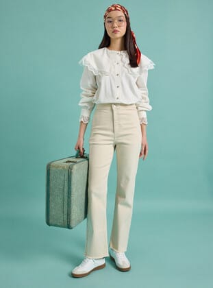 Esnek Kumaşlı Basic Denim Pantolon - Bej - Benin