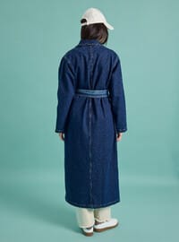 Yırtmaç Detaylı Cepli Denim Trençkot - Lacivert