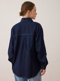 Dikiş Detaylı Oversize Denim Gömlek - Lacivert