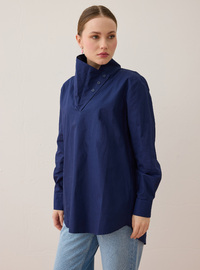 Yaka Detaylı Poplin Tunik Lacivert Benin Exclusive