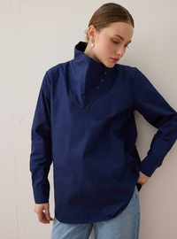 Yaka Detaylı Poplin Tunik Lacivert Benin Exclusive