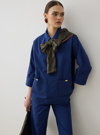 Gabardin Kumaş Cep Detaylı Fermuarlı Takım Lacivert Refka Exclusive
