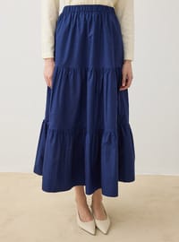 Beli Lastikli Kat Detaylı Poplin Basic Etek Lacivert Refka