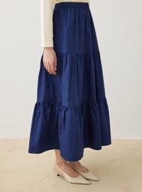 Beli Lastikli Kat Detaylı Poplin Basic Etek Lacivert Refka