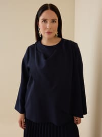 Asimetrik Kesim Detaylı Büyük Beden Bluz Lacivert Alia Exclusive