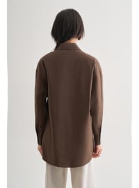 Premium Saf Pamuk Kahverengi Oversize Gömlek